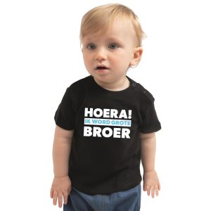 Hoera ik word grote broer cadeau t-shirt zwart voor peuter / kinderen - jongen - shirt voor broertjes
