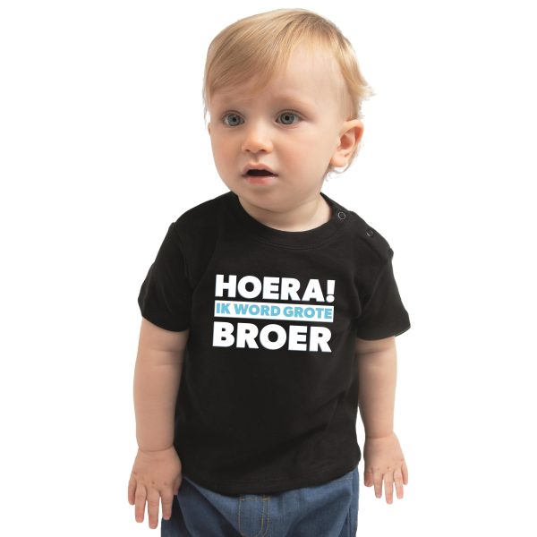 Hoera ik word grote broer cadeau t-shirt zwart voor peuter / kinderen - jongen - shirt voor broertjes