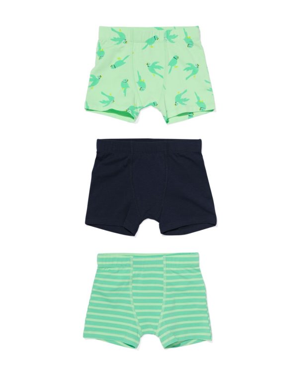HEMA Kinderboxers Katoen Stretch Vogels - 3 Stuks Groen (groen)
