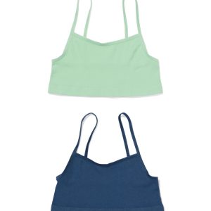 HEMA Kinder Soft Tops Naadloos Met Ribbels - 2 Stuks Groen (groen)