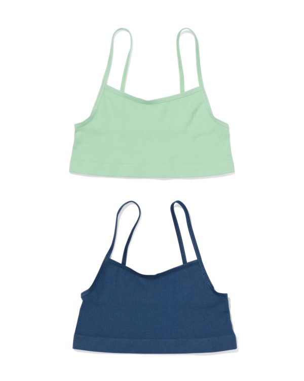 HEMA Kinder Soft Tops Naadloos Met Ribbels - 2 Stuks Groen (groen)
