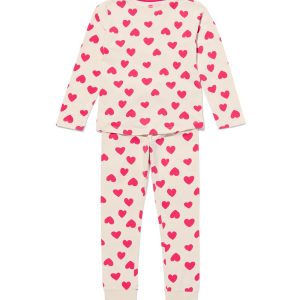 HEMA Kinder Pyjama Stretch Katoen Hartjes Beige (beige)