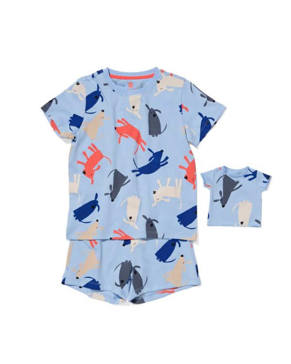 HEMA Kinder Shortama Honden Met Poppennachtshirt Lichtblauw (lichtblauw)