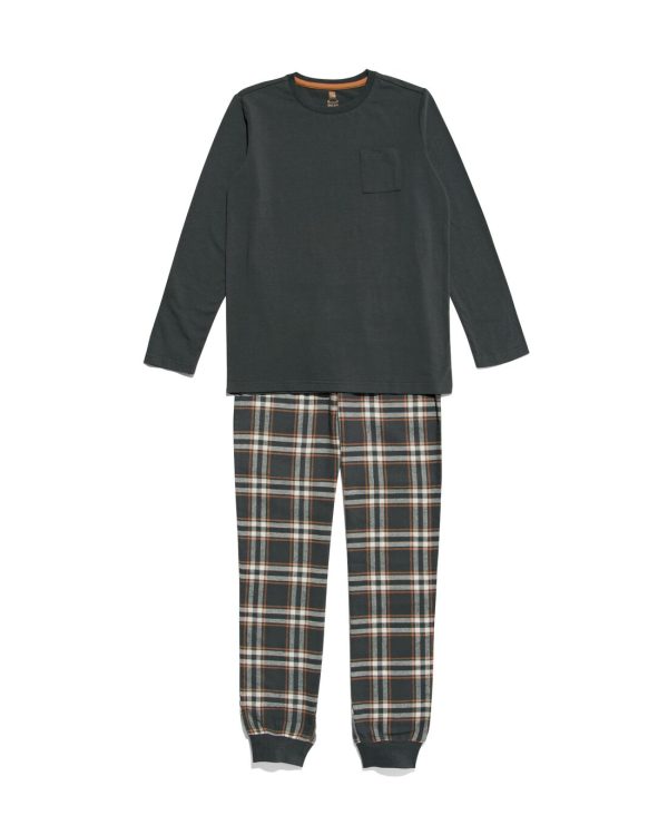 HEMA Kinder Pyjama Flanel/jersey Met Ruiten Donkergrijs (donkergrijs)