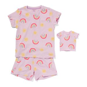 HEMA Kinder Shortama Katoen Regenboog En Poppennachtshirt Lila (lila)