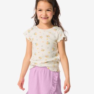HEMA Kinder T-shirt Met Ribbels Gebroken Wit (gebroken wit)