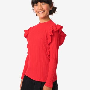 HEMA Kinder T-shirt Rib Met Ruffel Rood (rood)