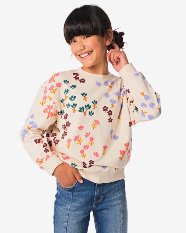 HEMA Kindersweater Oversized Bloemen Gebroken Wit (gebroken wit)