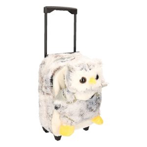Pluche kinder trolley koffer met uil 35 x 25 x 13 cm