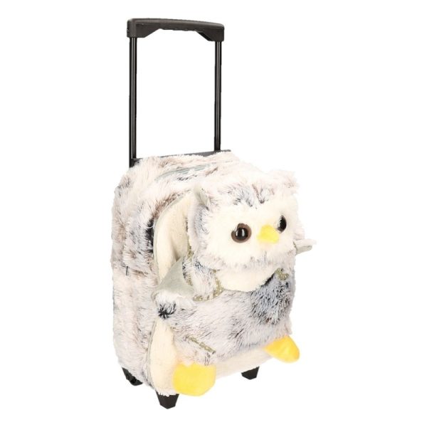 Pluche kinder trolley koffer met uil 35 x 25 x 13 cm