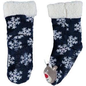 Blauwe warm gevoerde rendier kerstsokken voor kinderen