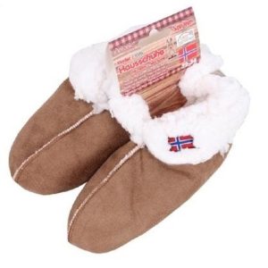 Bruine kinder pantoffels/sloffen met bontvoering