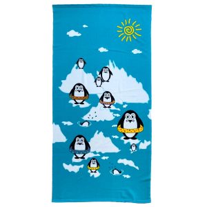 Strand/badlaken voor kinderen - pinguin print - 70 x 140 cm - microvezel