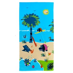 Strand/badlaken voor kinderen -Â nijlpaardÂ print - 70 x 140 cm - microvezel