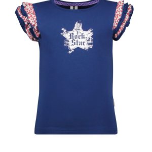 B.Nosy Meisjes t-shirt ruffel mouw - Lake blauw