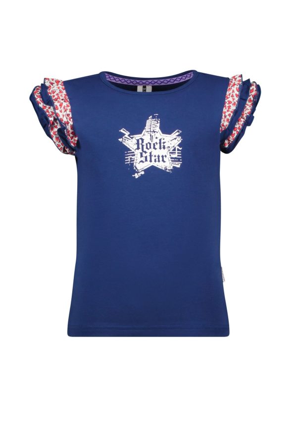 B.Nosy Meisjes t-shirt ruffel mouw - Lake blauw