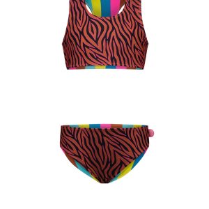 Just Beach Meisjes reversibel bikini sportief - Caramel zebra