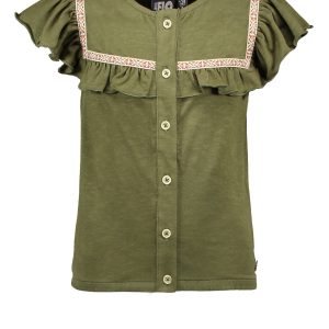 Like Flo Meisjes blouse fancy ruffel - Olive