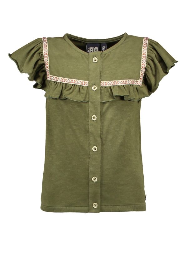 Like Flo Meisjes blouse fancy ruffel - Olive