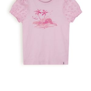 NoNo Meisjes t-shirt met puffy mouw - Kantal - Cotton candy