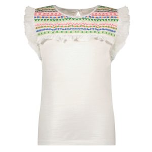 Like Flo Meisjes t-shirt fancy mesh - Groen embroidery
