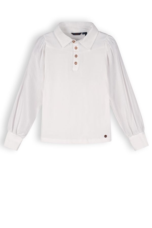 NoNo Meisjes shirt met kraag - Kemmy - Sneeuw wit