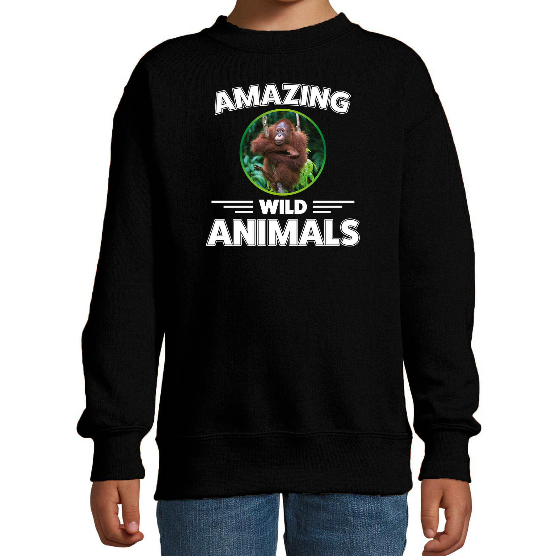 Sweater orangutans are serious cool zwart kinderen - orang oetan apen/ aap trui 1 Sweater orangutans are serious cool zwart kinderen - orang oetan apen/ aap trui