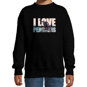 Tekst sweater I love penguins foto zwart voor kinderen - cadeau trui pinguins liefhebber