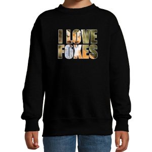 Tekst sweater I love foxes foto zwart voor kinderen - cadeau trui vossen liefhebber