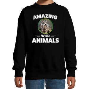 Sweater wolves are serious cool zwart kinderen - wolven/ wolf trui