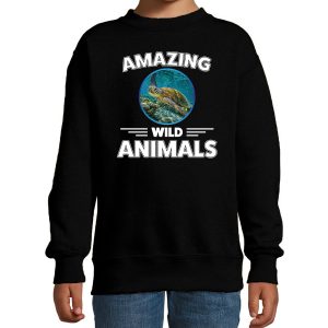Sweater sea turtles are serious cool zwart kinderen - schildpadden/ schildpad trui