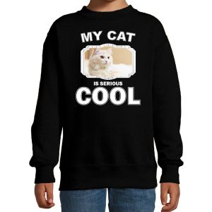 Katten liefhebber trui / sweater Witte kat my cat is serious cool zwart voor kinderen