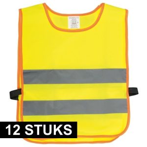 Veiligheidsvest fluorescerend geel - 12x - kinderen - Reflecterend