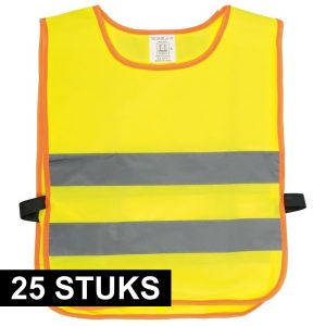 Veiligheidsvest fluorescerend geel - 25x - kinderen - Reflecterend