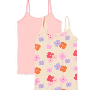 HEMA HEMA Kinderhemden Rib Bloemen - 2 Stuks Lichtroze (lichtroze)