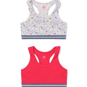 HEMA HEMA Kinder Crop Top Bloem - 2 Stuks Roze (roze)