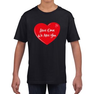Lieve oma we miss you t-shirt zwart met rood hartje voor kinderen - jongens en meisjes - t-shirt / shirtje