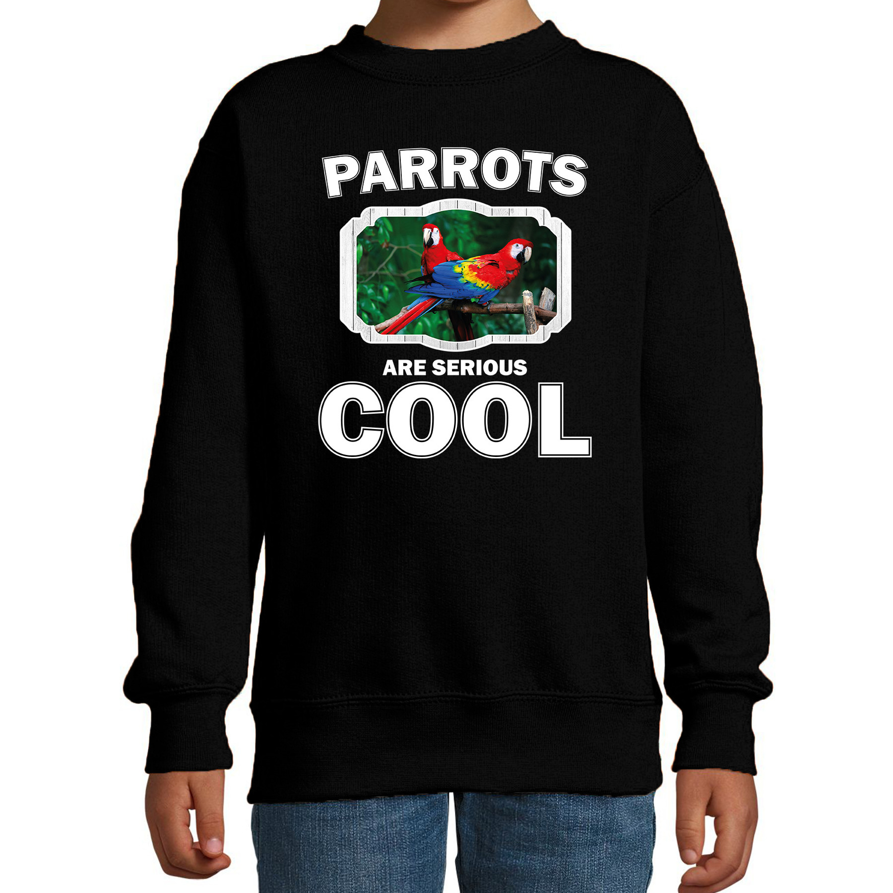 Sweater parrots are serious cool zwart kinderen - papegaaien/ papegaai trui 1 Sweater parrots are serious cool zwart kinderen - papegaaien/ papegaai trui
