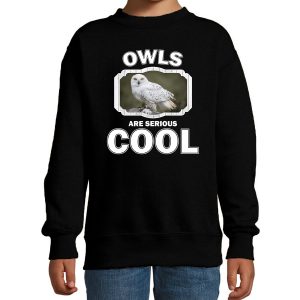 Sweater owls are serious cool zwart kinderen - uilen/ sneeuwuil trui