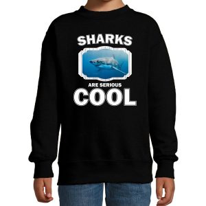 Sweater sharks are serious cool zwart kinderen - haaien/ haai trui