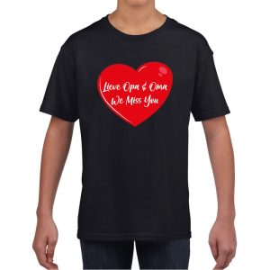 Lieve opa en oma we miss you t-shirt zwart met rood hartje voor kinderen - jongens en meisjes - t-shirt / shirtje