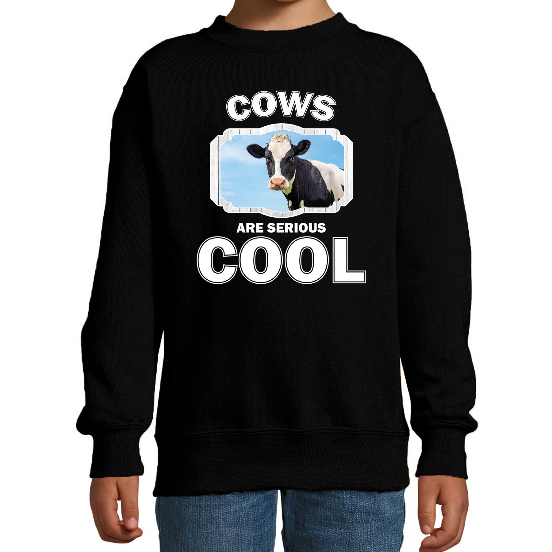 Sweater cows are serious cool zwart kinderen - koeien/ koe trui 1 Sweater cows are serious cool zwart kinderen - koeien/ koe trui