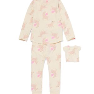 HEMA HEMA Kinderpyjama Met Poppenpyjama Eenhoorn Gebroken Wit (gebroken wit)