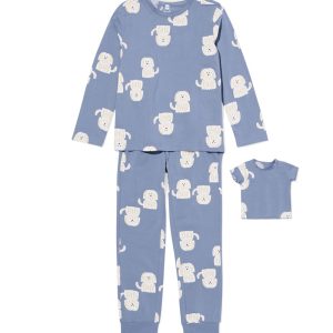 HEMA HEMA Kinderpyjama Met Poppenpyjama Honden Blauw (blauw)
