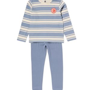 HEMA HEMA Kinderpyjama Rib Strepen Blauw (blauw)