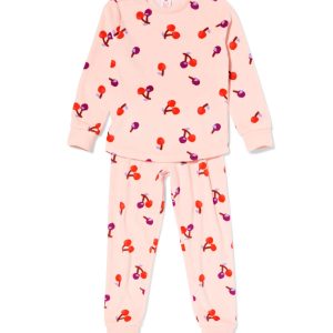 HEMA HEMA Kinderpyjama Velours Kers Roze (roze)