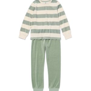 HEMA HEMA Kinderpyjama Velours Strepen Groen (groen)