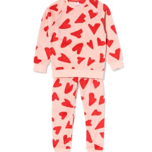 HEMA HEMA Kinderpyjama Fleece Hartjes Roze (roze)