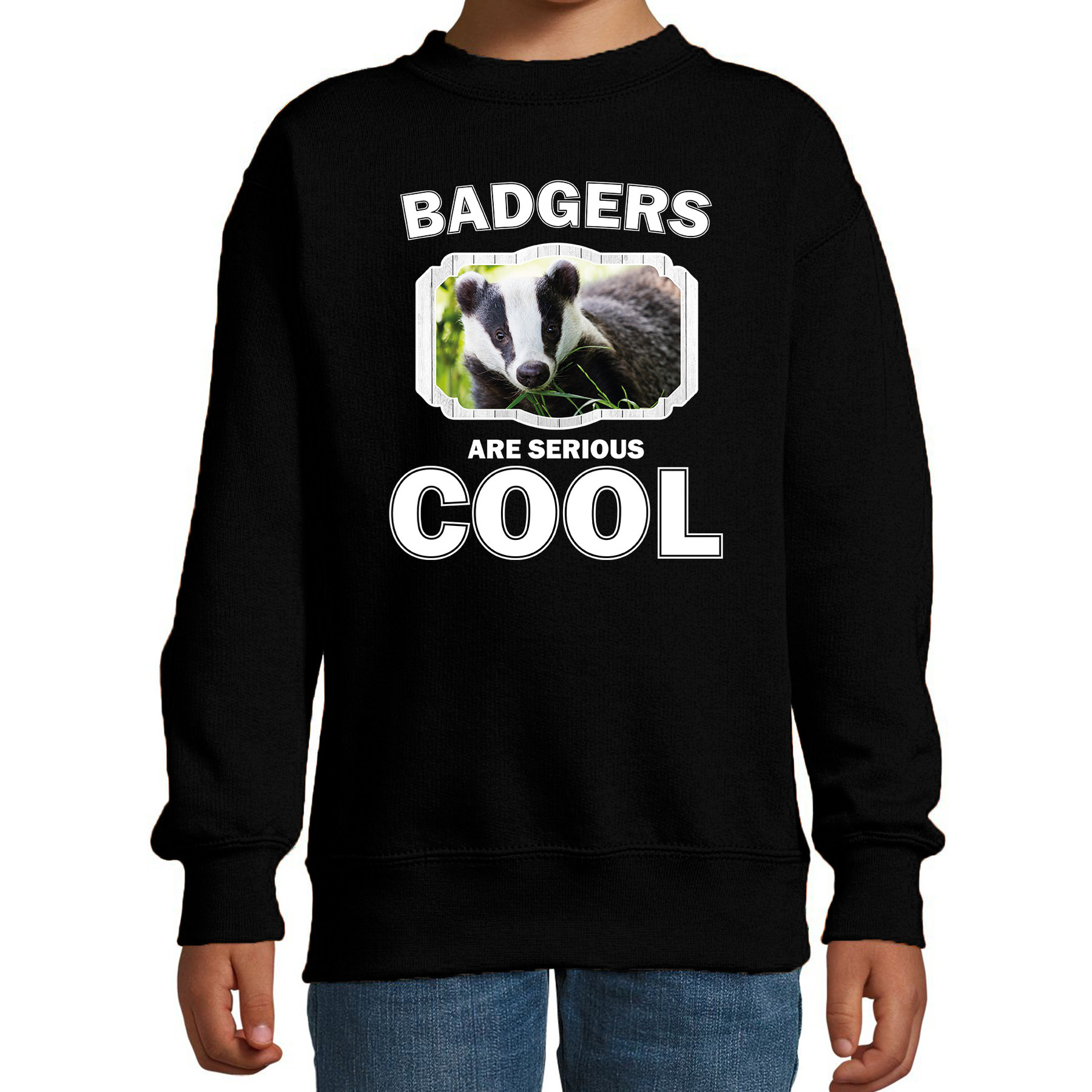Sweater badgers are serious cool zwart kinderen - dassen/ das trui 1 Sweater badgers are serious cool zwart kinderen - dassen/ das trui