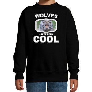 Sweater wolves are serious cool zwart kinderen - wolven/ wolf trui